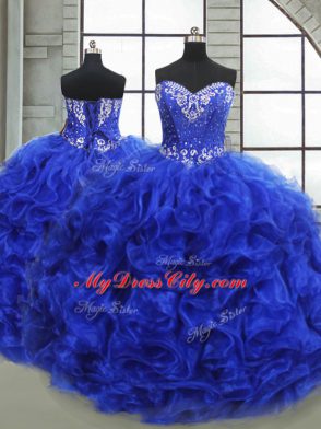 Designer Floor Length Royal Blue 15th Birthday Dress Sweetheart Sleeveless Lace Up
