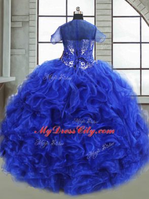 Designer Floor Length Royal Blue 15th Birthday Dress Sweetheart Sleeveless Lace Up
