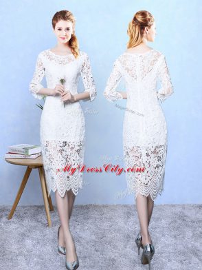 Designer White Scoop Zipper Lace Dama Dress 3 4 Length Sleeve
