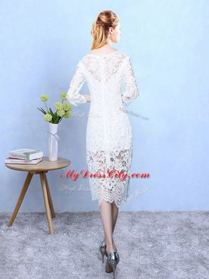 Designer White Scoop Zipper Lace Dama Dress 3 4 Length Sleeve