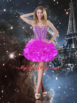 Best Selling Sleeveless Floor Length Beading and Ruffles Lace Up Vestidos de Quinceanera with Fuchsia