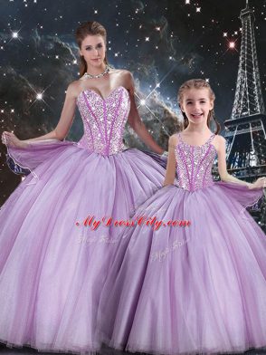 Ball Gowns Quinceanera Gowns Lavender Sweetheart Tulle Sleeveless Floor Length Lace Up