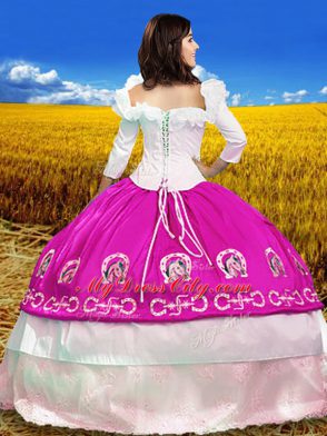 Ball Gowns Quinceanera Gowns Multi-color Off The Shoulder Taffeta 3 4 Length Sleeve Floor Length Lace Up