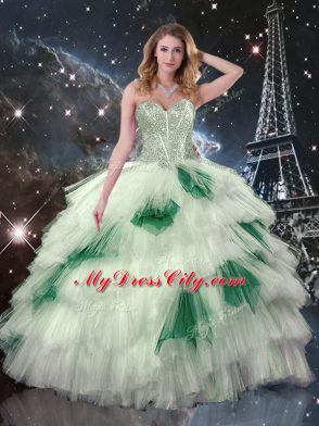 Shining Multi-color Sleeveless Organza Lace Up Quinceanera Dresses for Military Ball and Sweet 16 and Quinceanera