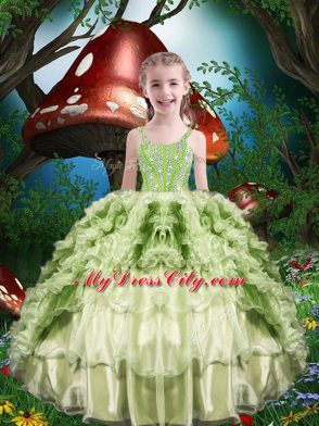 Attractive Yellow Green Sweetheart Lace Up Beading and Ruffles and Ruffled Layers Vestidos de Quinceanera Sleeveless