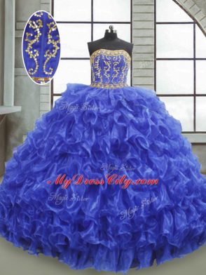 Most Popular Organza Sleeveless Floor Length Sweet 16 Quinceanera Dress and Beading and Appliques and Ruffles
