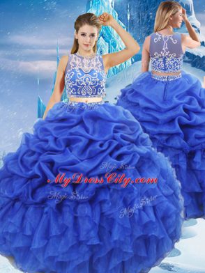 Royal Blue Sleeveless Floor Length Beading and Ruffles and Pick Ups Zipper Sweet 16 Dress