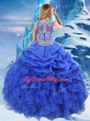 Royal Blue Sleeveless Floor Length Beading and Ruffles and Pick Ups Zipper Sweet 16 Dress
