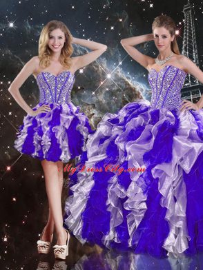 Excellent Sleeveless Floor Length Beading and Ruffles Lace Up Sweet 16 Dresses with Multi-color