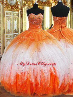 Spectacular Multi-color Ball Gowns Beading and Ruffles 15 Quinceanera Dress Lace Up Organza Sleeveless Floor Length