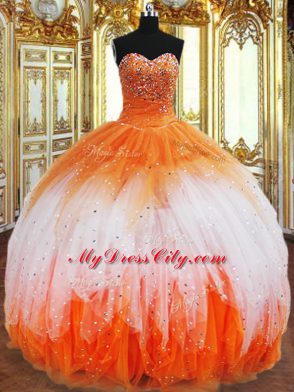 Spectacular Multi-color Ball Gowns Beading and Ruffles 15 Quinceanera Dress Lace Up Organza Sleeveless Floor Length