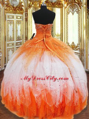 Spectacular Multi-color Ball Gowns Beading and Ruffles 15 Quinceanera Dress Lace Up Organza Sleeveless Floor Length