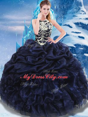 Designer Navy Blue Sleeveless Taffeta Lace Up Sweet 16 Dresses for Military Ball and Sweet 16 and Quinceanera