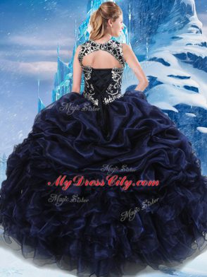 Designer Navy Blue Sleeveless Taffeta Lace Up Sweet 16 Dresses for Military Ball and Sweet 16 and Quinceanera