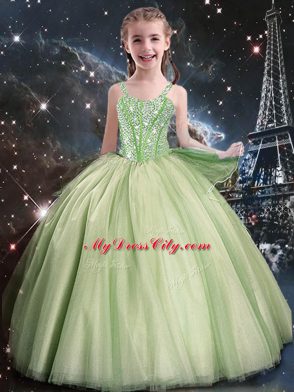 Fashion Lace Up Straps Beading Child Pageant Dress Tulle Sleeveless