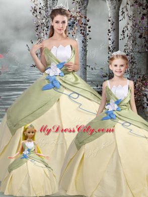 Flare Ruching and Hand Made Flower Sweet 16 Quinceanera Dress Champagne Lace Up Sleeveless Floor Length