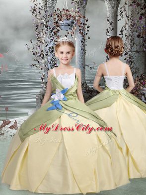 Flare Ruching and Hand Made Flower Sweet 16 Quinceanera Dress Champagne Lace Up Sleeveless Floor Length