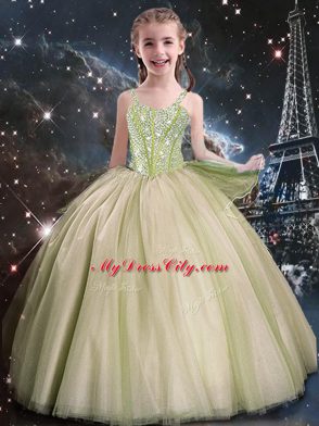 Yellow Green Sleeveless Beading Floor Length Pageant Dresses