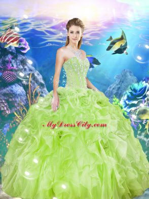 Sleeveless Organza Lace Up Quinceanera Dress for Military Ball and Sweet 16 and Quinceanera