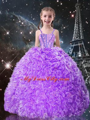 Graceful Lilac Juniors Party Dress Quinceanera and Wedding Party with Beading and Ruffles Straps Sleeveless Lace Up