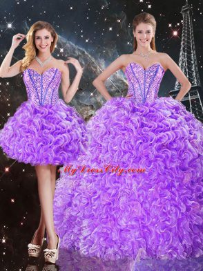 Sumptuous Sleeveless Lace Up Floor Length Beading and Ruffles 15 Quinceanera Dress