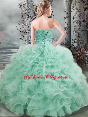 Shining Apple Green Sweet 16 Dress Military Ball and Sweet 16 and Quinceanera with Beading and Ruffles Sweetheart Sleeveless Lace Up