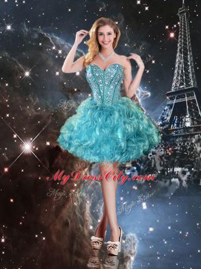 Aqua Blue Sleeveless Floor Length Beading and Ruffles Lace Up 15th Birthday Dress