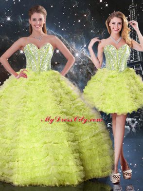 Lovely Sleeveless Lace Up Floor Length Beading and Ruffles Quinceanera Dress