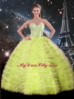 Lovely Sleeveless Lace Up Floor Length Beading and Ruffles Quinceanera Dress
