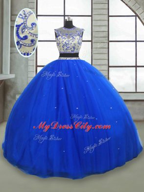 Noble Royal Blue Lace Up Scoop Beading Quinceanera Dresses Tulle Sleeveless