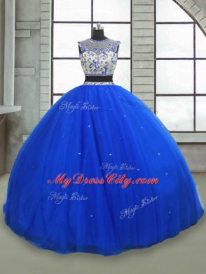 Noble Royal Blue Lace Up Scoop Beading Quinceanera Dresses Tulle Sleeveless