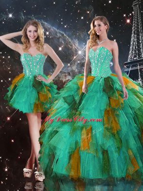 Lovely Three Pieces 15th Birthday Dress Multi-color Sweetheart Tulle Sleeveless Floor Length Lace Up