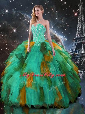 Lovely Three Pieces 15th Birthday Dress Multi-color Sweetheart Tulle Sleeveless Floor Length Lace Up