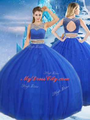Attractive Asymmetrical Royal Blue Quinceanera Dress Scoop Sleeveless Clasp Handle