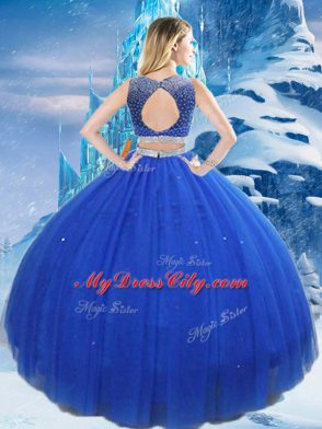 Attractive Asymmetrical Royal Blue Quinceanera Dress Scoop Sleeveless Clasp Handle