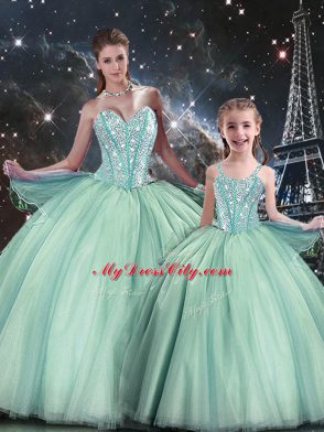 Adorable Sweetheart Sleeveless Lace Up Vestidos de Quinceanera Turquoise Tulle