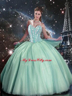 Adorable Sweetheart Sleeveless Lace Up Vestidos de Quinceanera Turquoise Tulle