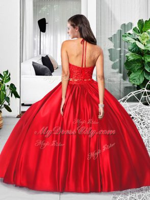 Most Popular Halter Top Sleeveless Taffeta 15th Birthday Dress Lace and Ruching Zipper