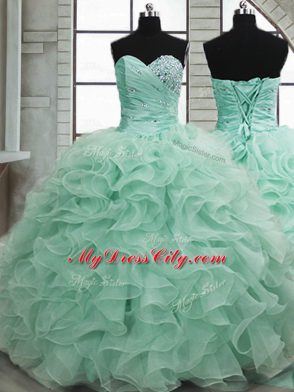 Luxurious Sweetheart Sleeveless Organza Quinceanera Dress Beading and Ruffles Lace Up