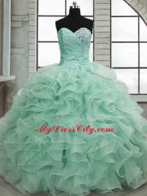 Luxurious Sweetheart Sleeveless Organza Quinceanera Dress Beading and Ruffles Lace Up