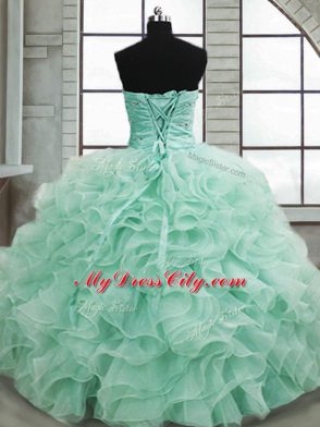 Luxurious Sweetheart Sleeveless Organza Quinceanera Dress Beading and Ruffles Lace Up