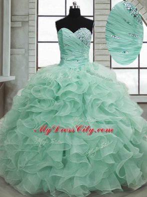 Luxurious Sweetheart Sleeveless Organza Quinceanera Dress Beading and Ruffles Lace Up