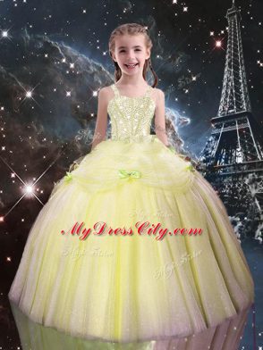 New Arrival Tulle Sweetheart Sleeveless Lace Up Beading Quinceanera Gown in Yellow