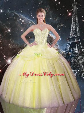 New Arrival Tulle Sweetheart Sleeveless Lace Up Beading Quinceanera Gown in Yellow