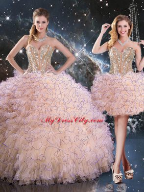 Most Popular Ball Gowns 15 Quinceanera Dress Peach Sweetheart Organza Sleeveless Floor Length Lace Up