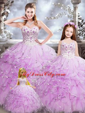 Fashion Sleeveless Lace Up Floor Length Beading and Ruffles Ball Gown Prom Dress