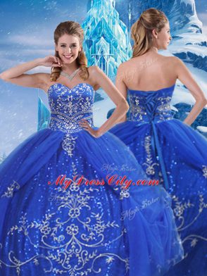 Graceful Blue Sweetheart Neckline Beading and Appliques Sweet 16 Quinceanera Dress Sleeveless Lace Up