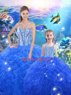 Fancy Organza Sleeveless Floor Length Quince Ball Gowns and Beading and Ruffles