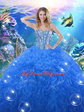 Fancy Organza Sleeveless Floor Length Quince Ball Gowns and Beading and Ruffles