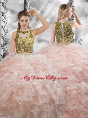 Noble Scoop Sleeveless Organza Vestidos de Quinceanera Beading and Ruffles Zipper